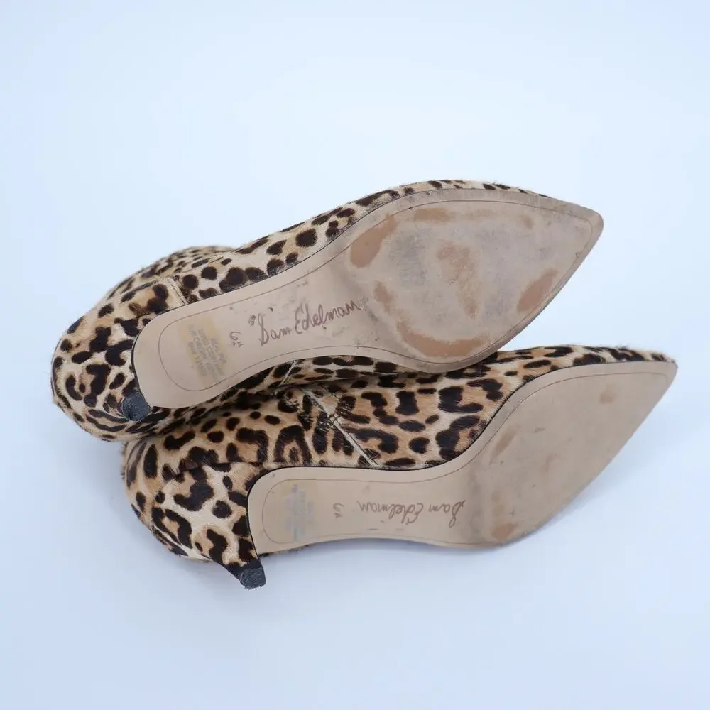SAM EDELMAN Kinzey Leopard Ankle Booties Orange Black Kitten Heel Women's 6.5